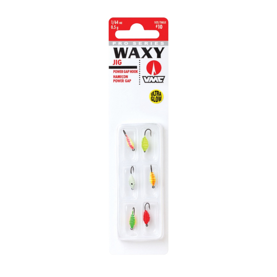 VMC Waxy Jig Kit 1,8g Glow 6-pack i gruppen Madding / Isfiskekroge / Mormyshka hos Sportfiskeprylar.se (149778NO)